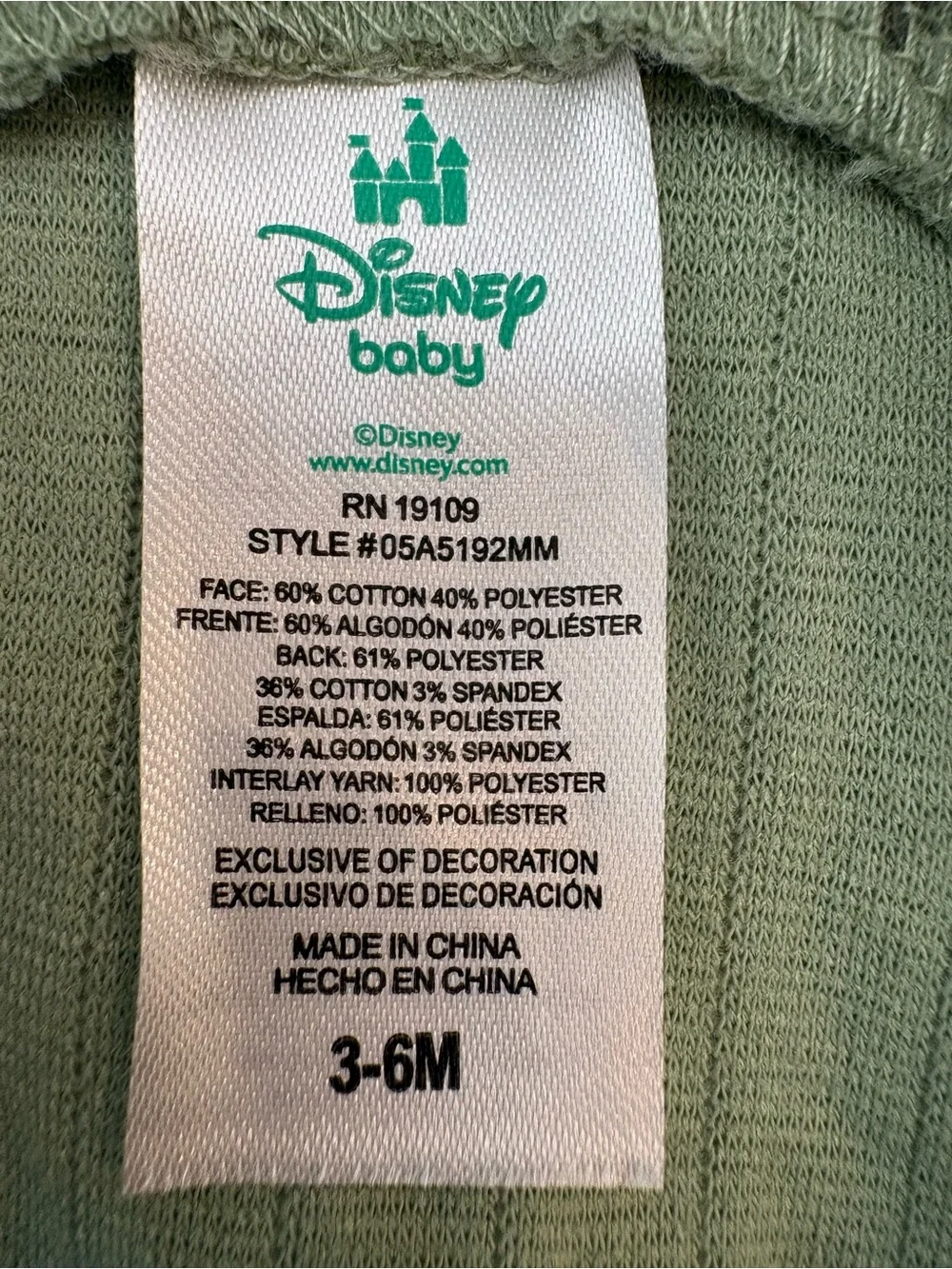 Disney Baby Mickey Mouse Sage Green Quilted Overalls Romper 3-6M Like New